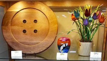 Items from the Portneuf Valley Woodturners Assoc. on display at the MPL. 