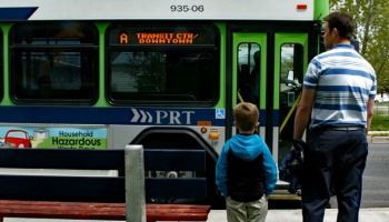 Riders wait to board a Pocatello Regional Transit bus. 